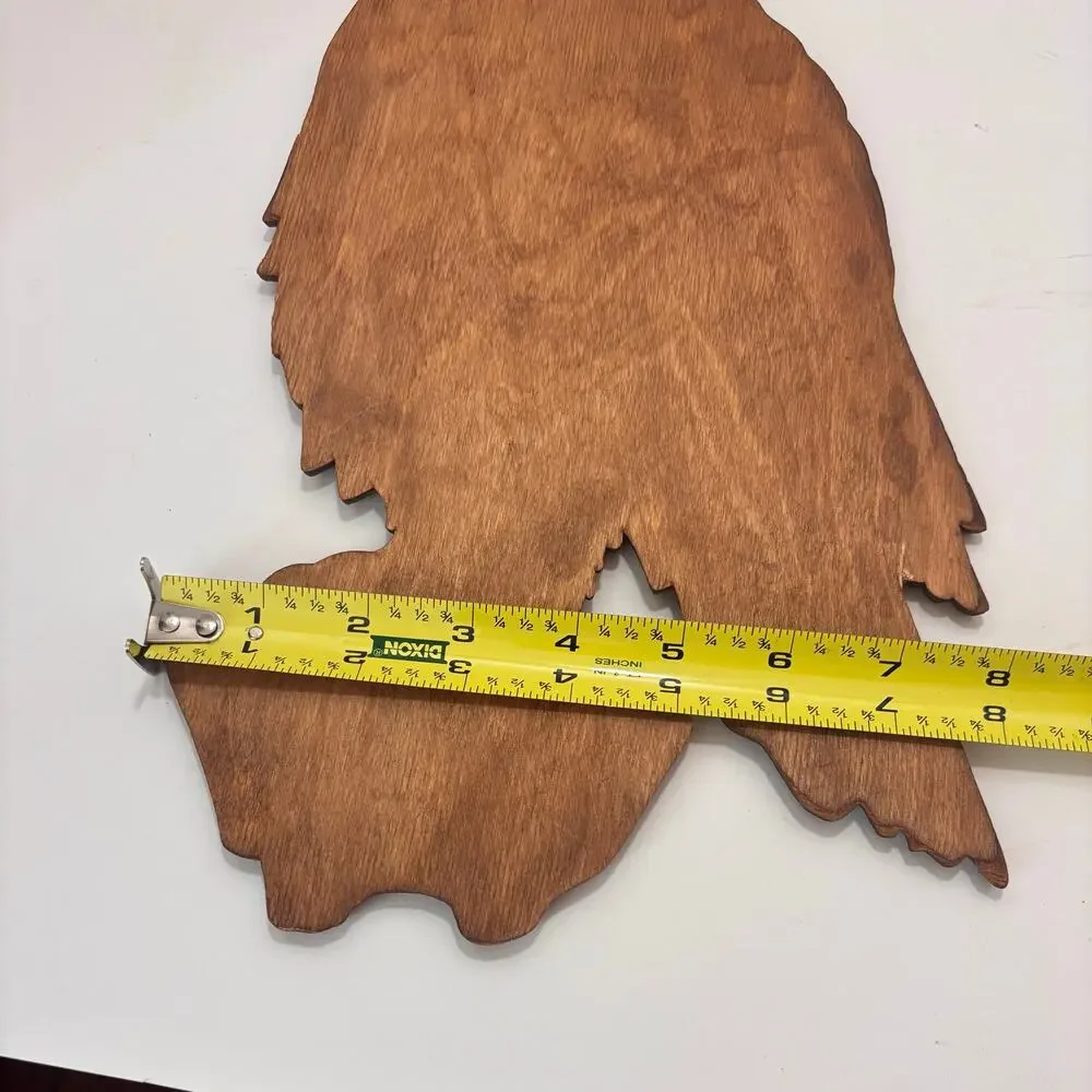 Vintage Mid Century Carved Wood Owl Wall Plaque 15 Inches